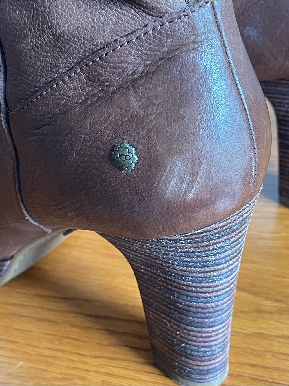 UGG Jardin Heeled Leather Boots Brown Size 10 - Picture 7 of 14